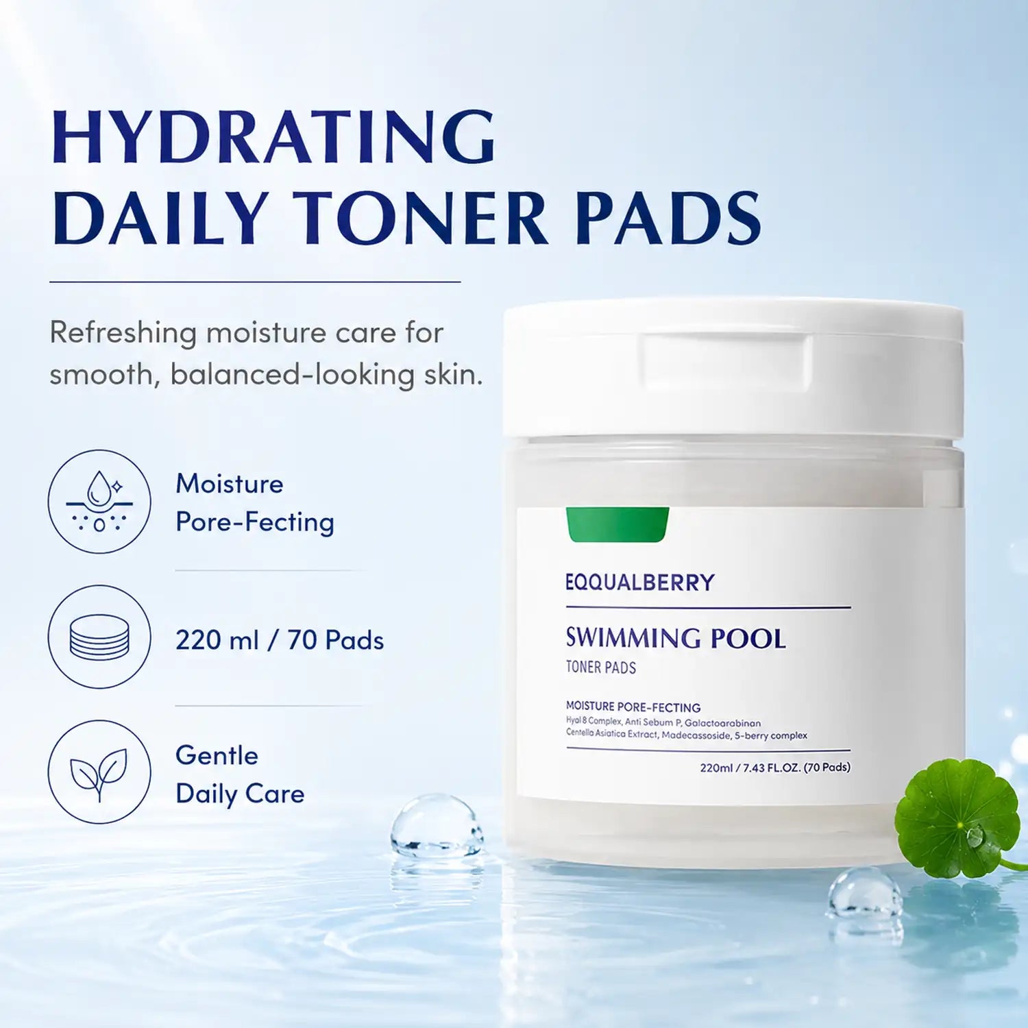 EQQUALBERRY Swimming Pool Toner Pads 220ml 70 Pads