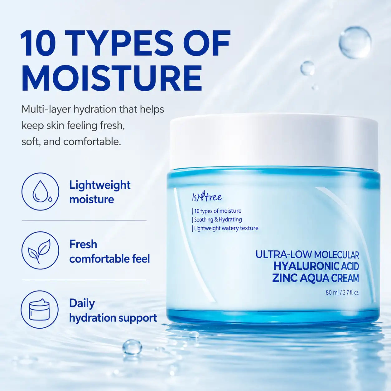Isntree Ultra Low Molecular Hyaluronic Acid Zinc Aqua Cream 80ml
