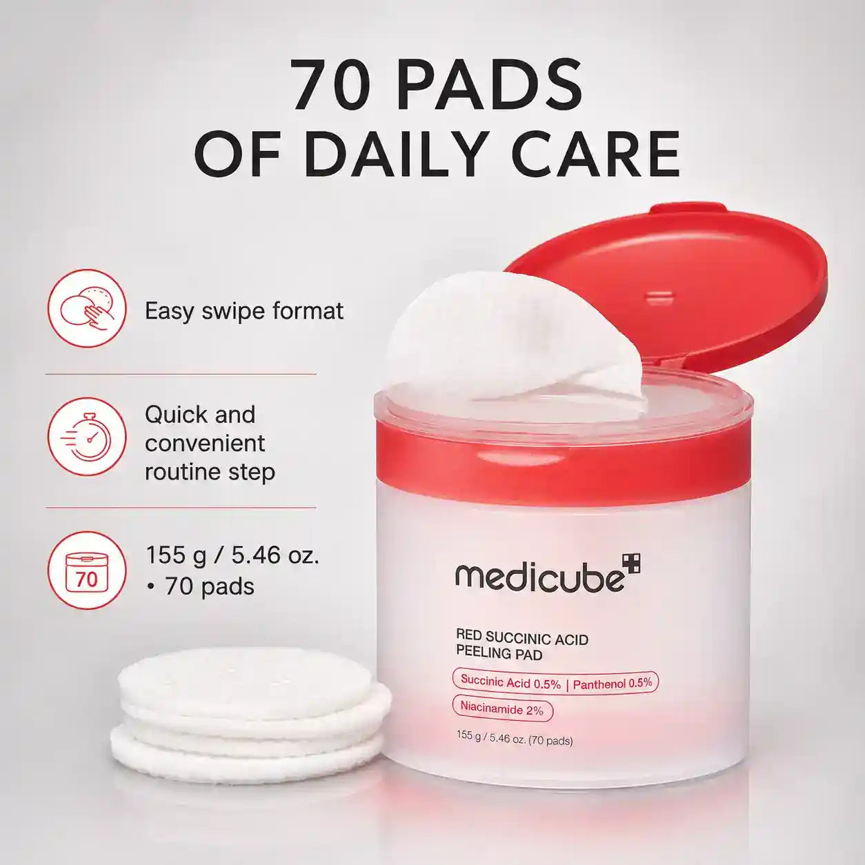 Medicube Red Succinic Acid Peeling Pads 70pcs