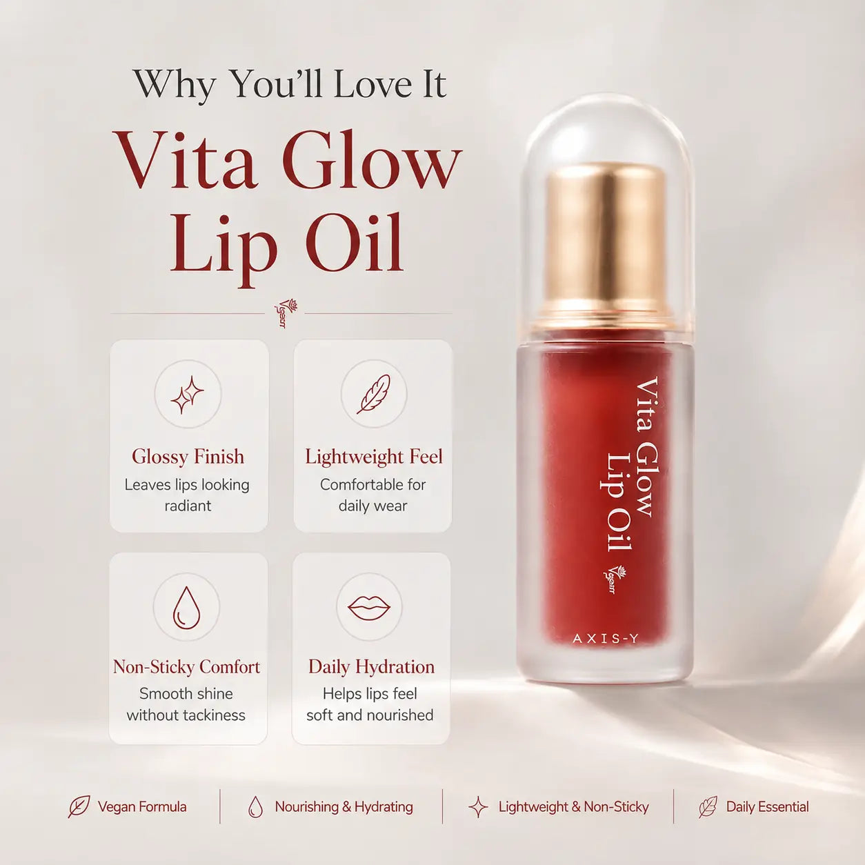 AXIS-Y Vegan Lip Oil for Glowing Lips 3 Colors 4.5g