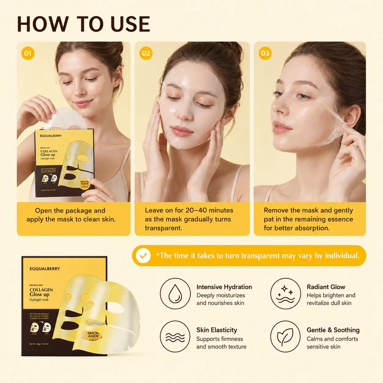 EQQUALBERRY Collagen Glow Up Hydrogel Mask 30g 1pc