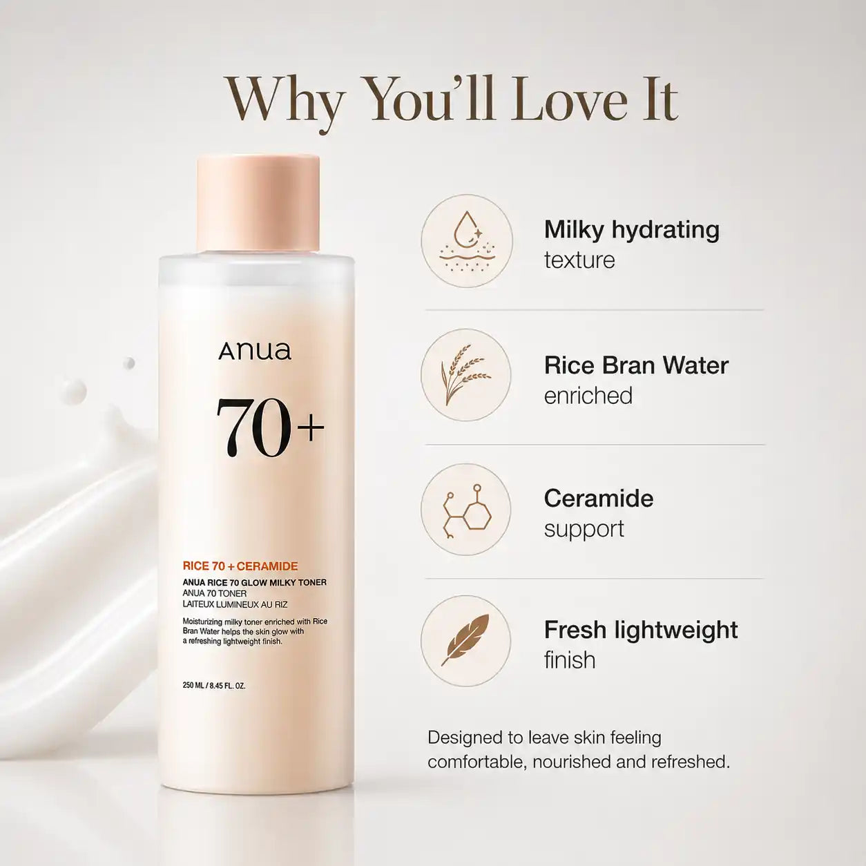 ANUA Rice 70% Glow Milky Toner 250ml