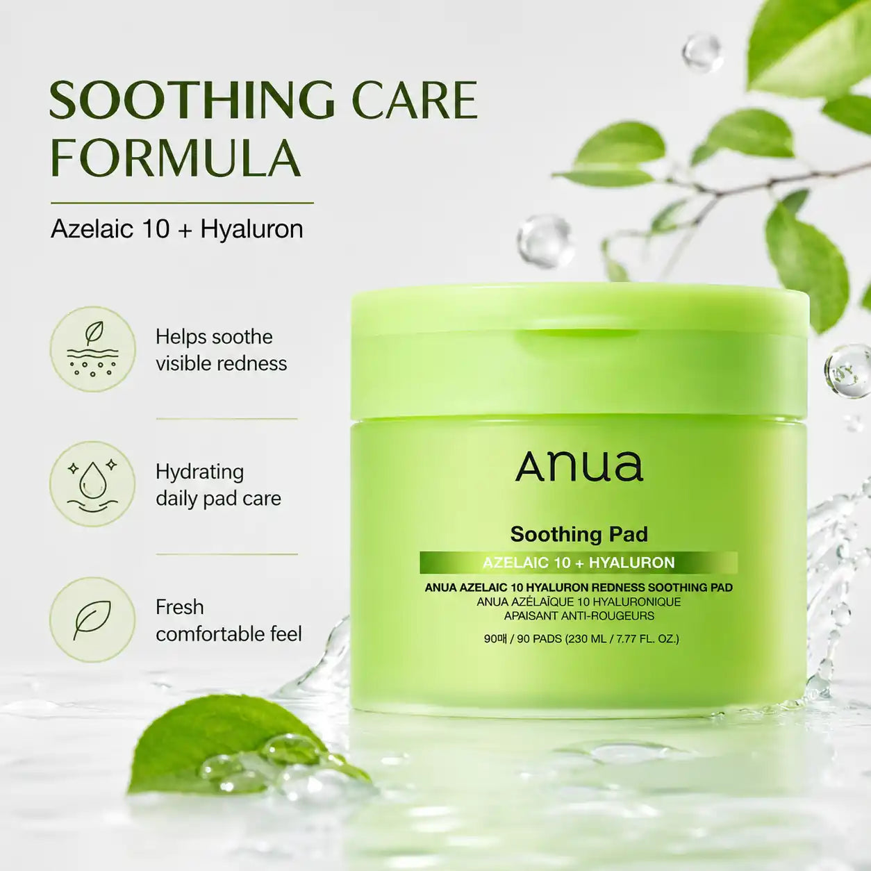 ANUA Azelaic 10 Hyaluron Redness Soothing Pad 90ea 230ml