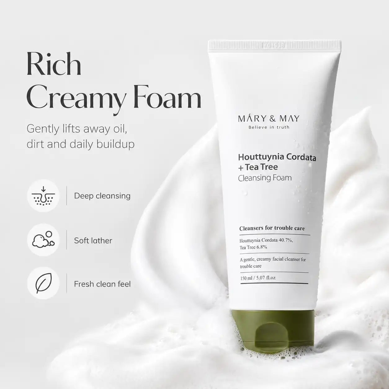 Mary&May Houttuynia Cordata + Tea Tree Cleansing Foam 150ml