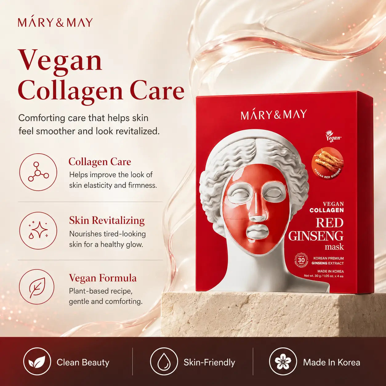Mary&May Vegan Collagen Red Ginseng Mask ( x4) 30g 30g x4