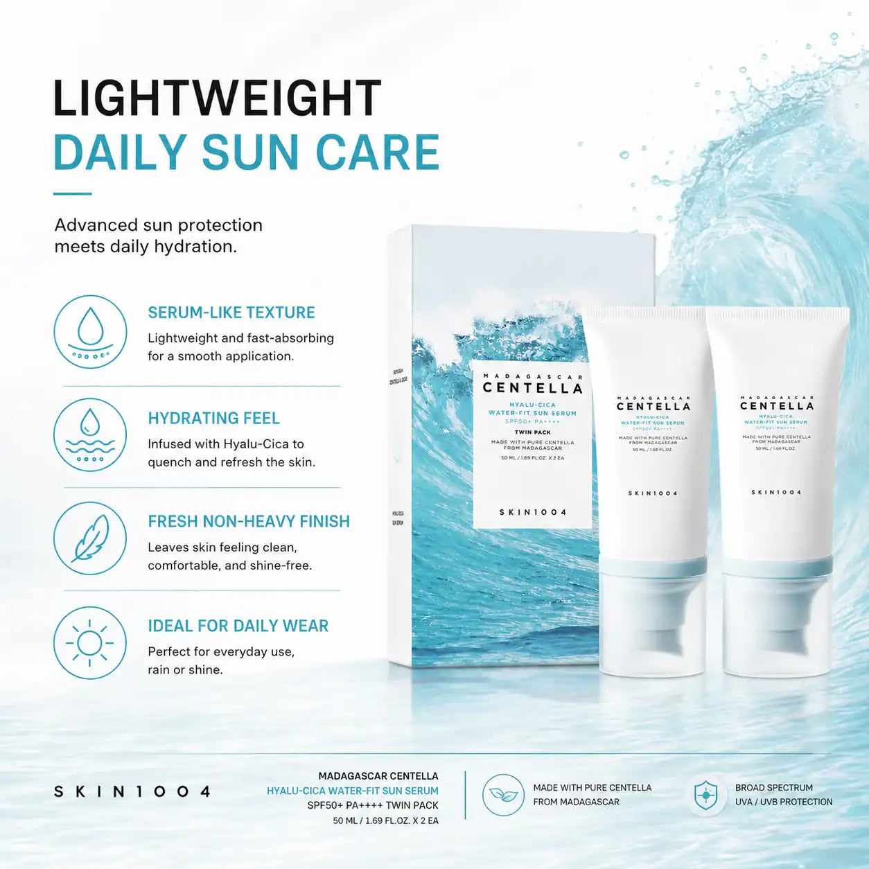 SKIN1004 Hyalu-Cica Water-Fit Sun Serum Twin Pack 50ml x 2
