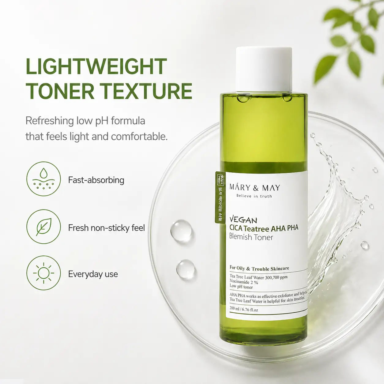 Mary&May Vegan CICA Tea Tree AHA PHA Blemish Toner 200ml