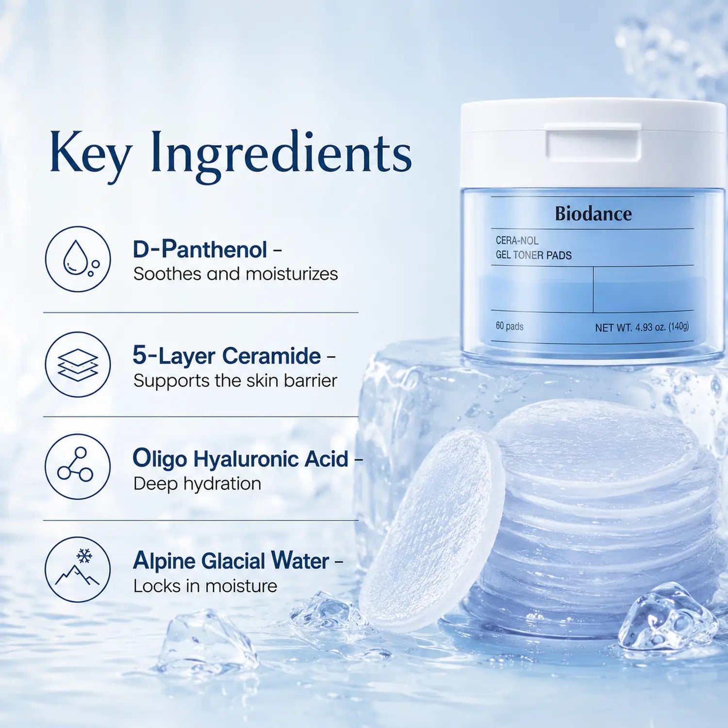 BIODANCE Cera Nol Gel Toner Pads 60 Pads