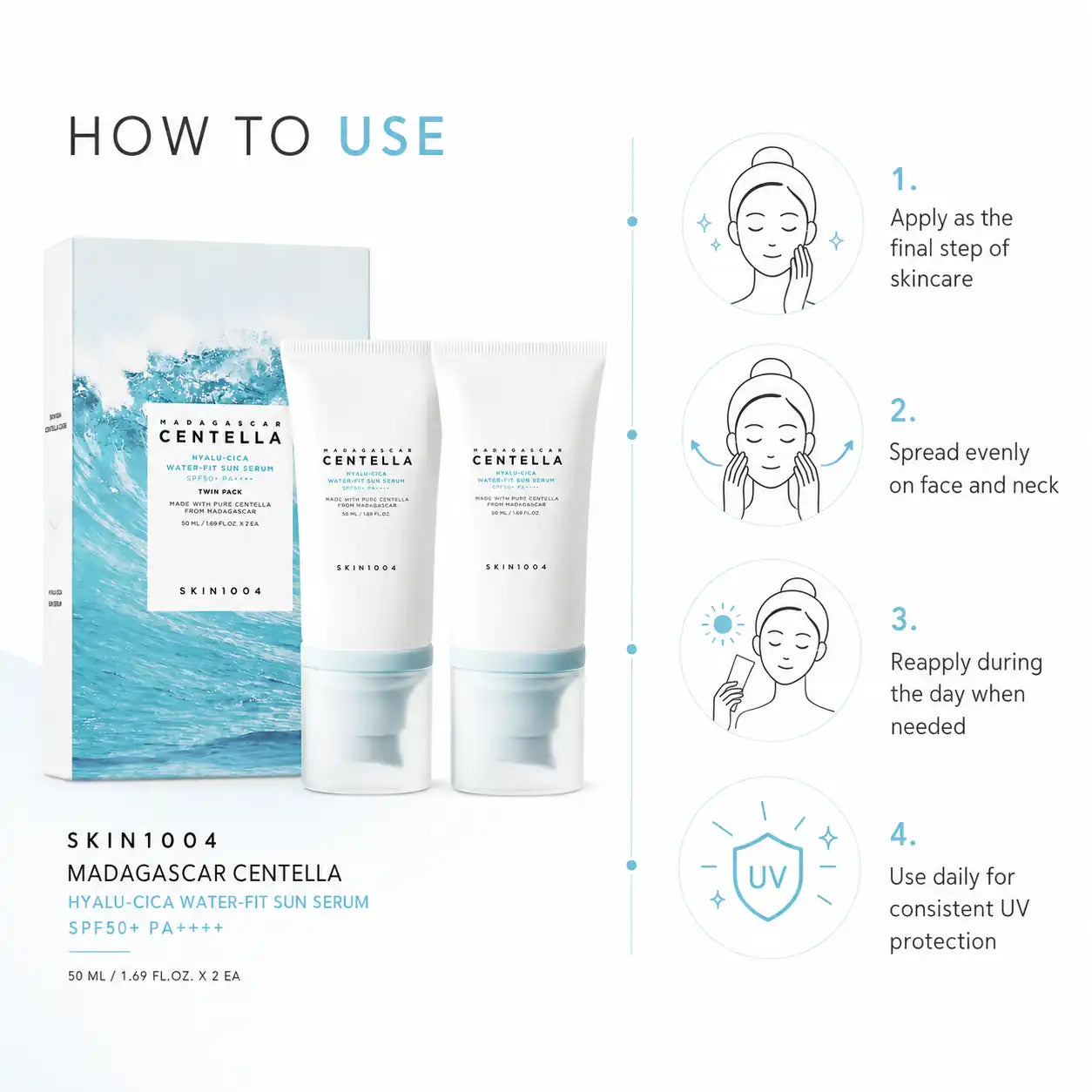 SKIN1004 Hyalu-Cica Water-Fit Sun Serum Twin Pack 50ml x 2