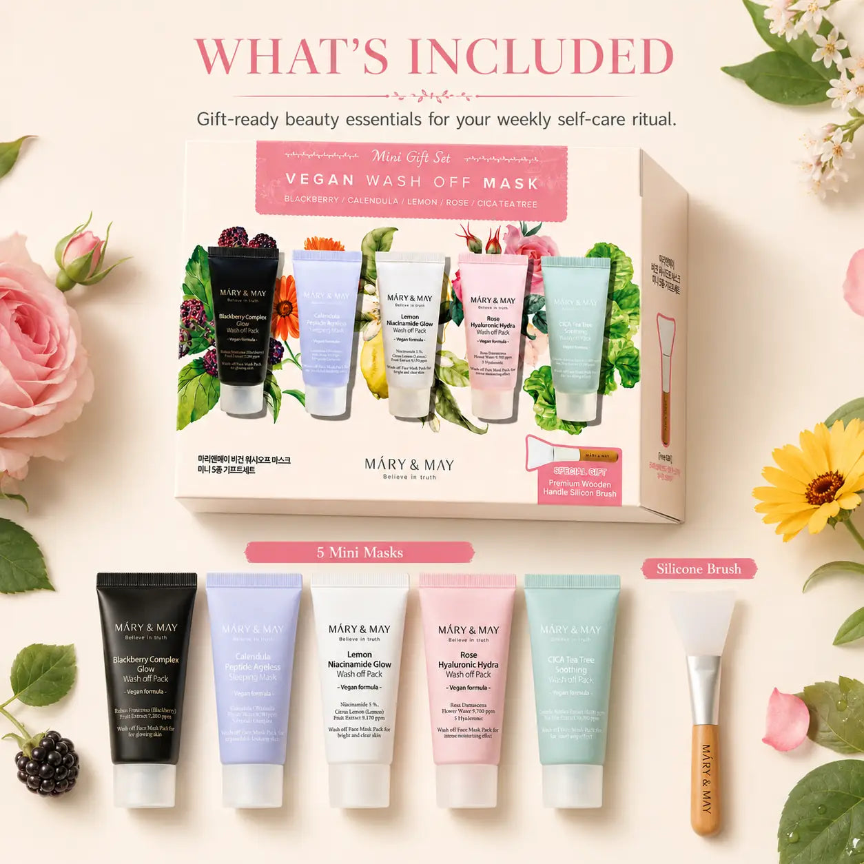 Mary&May Vegan Wash Off Mask Mini Gift Set ( x5) 30g 30g x5