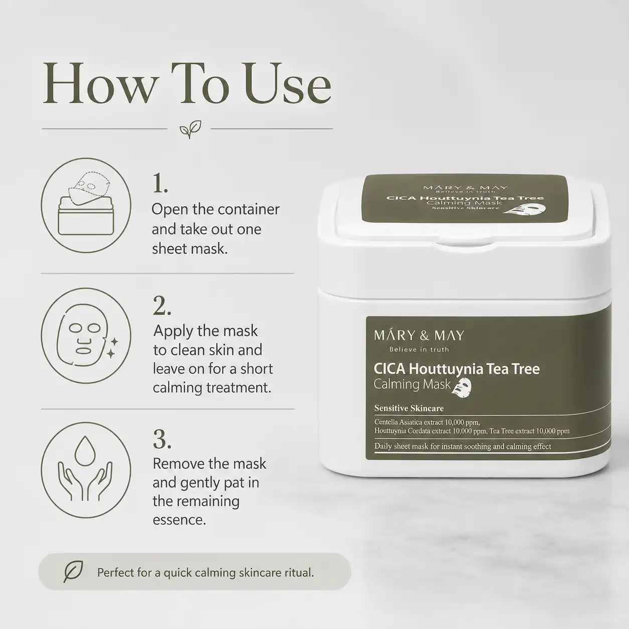 Mary&May CICA Houttuynia Cordata Tea Tree Calming Mask Pack 30 Sheets