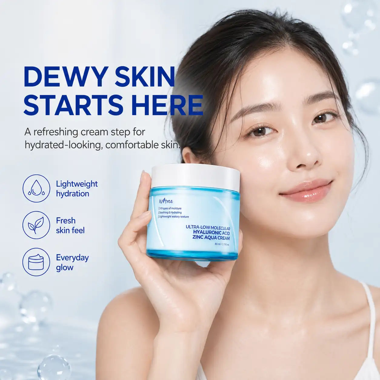 Isntree Ultra Low Molecular Hyaluronic Acid Zinc Aqua Cream 80ml