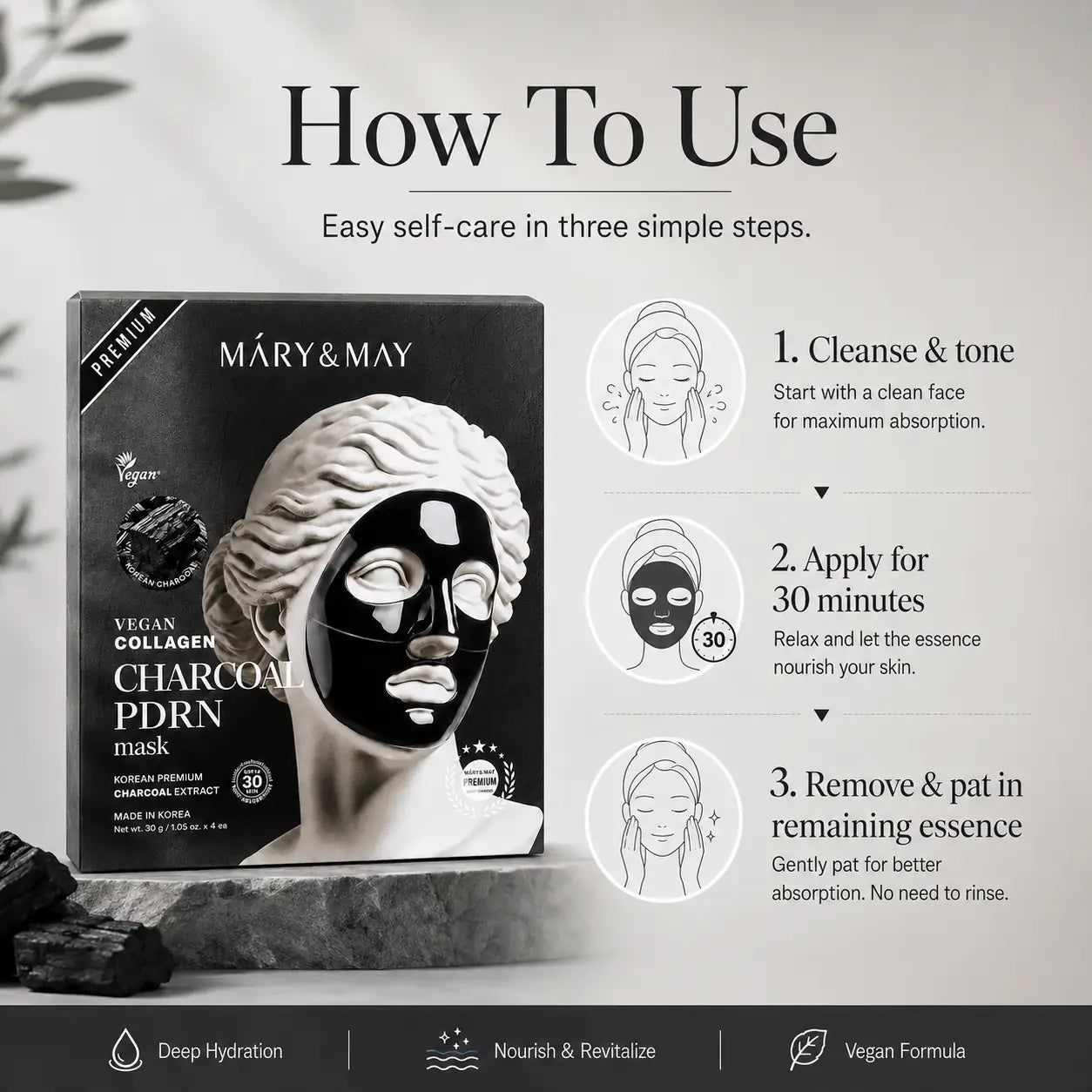 Mary&May Vegan Collagen Charcoal PDRN Mask ( x4) 30g 30g x4