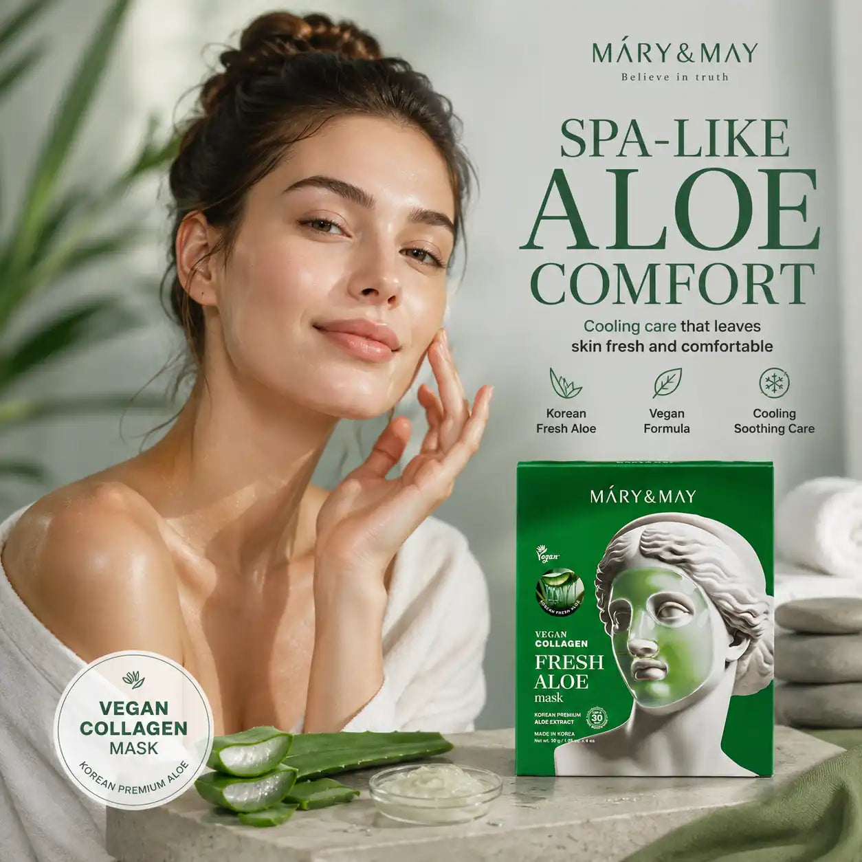 Mary&May Vegan Collagen Fresh Aloe Mask 30g x4