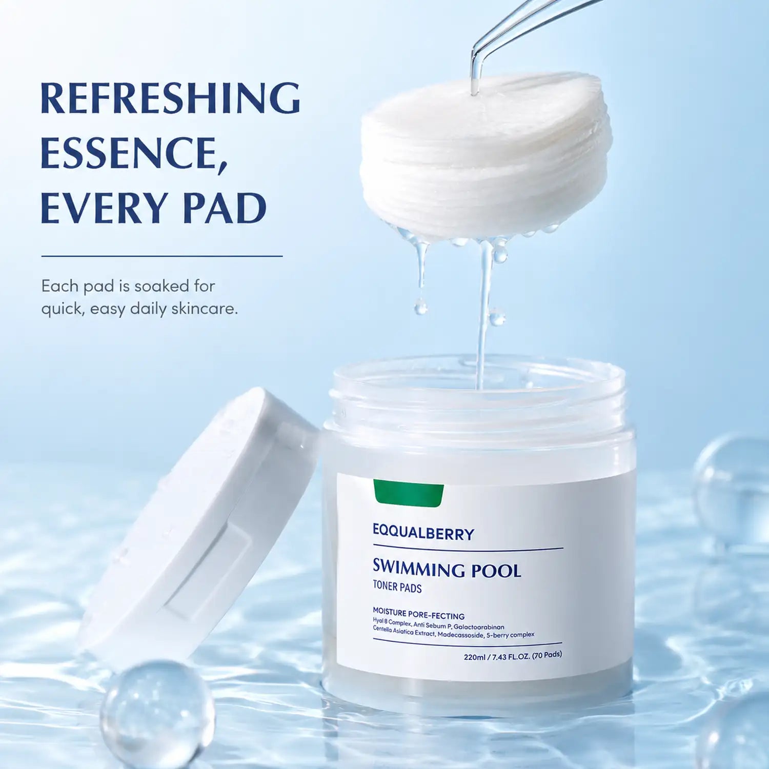 EQQUALBERRY Swimming Pool Toner Pads 220ml 70 Pads