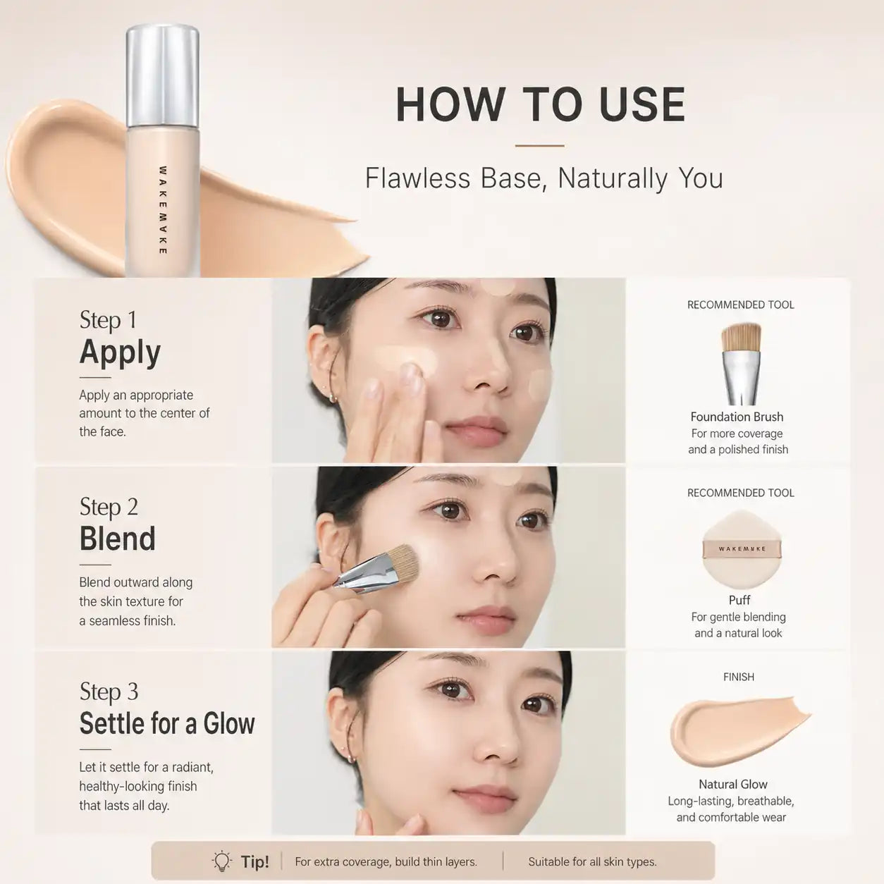 WAKEMAKE Water Velvet Cover Foundation 5 Colors 30ML 30ML 5 Colors