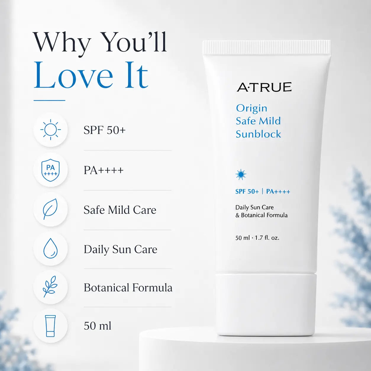 Atrue Origin Safe Mild Sunblock SPF50+ PA++++ 50g