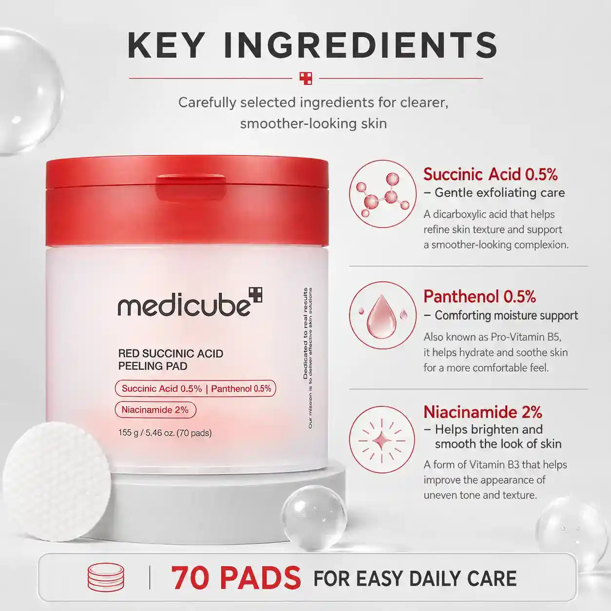 Medicube Red Succinic Acid Peeling Pads 70pcs