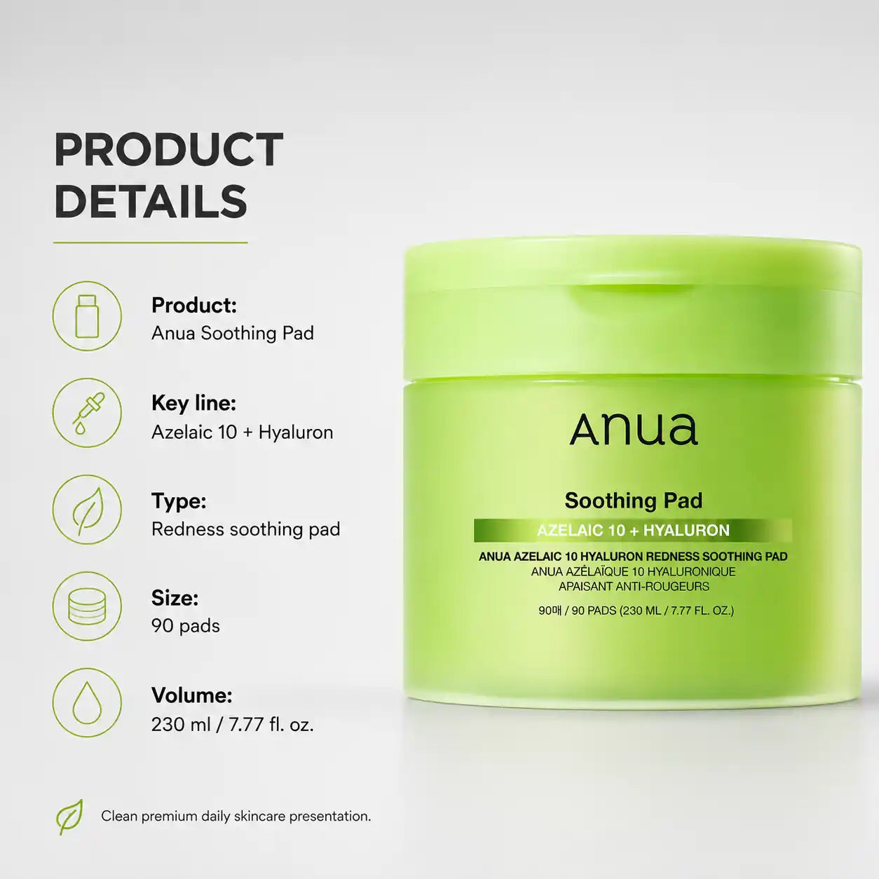 ANUA Azelaic 10 Hyaluron Redness Soothing Pad 90ea 230ml