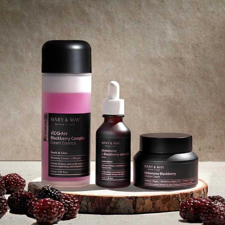 Mary&May Blackberry Cream Essence 140ml lifestyle shot on shelf