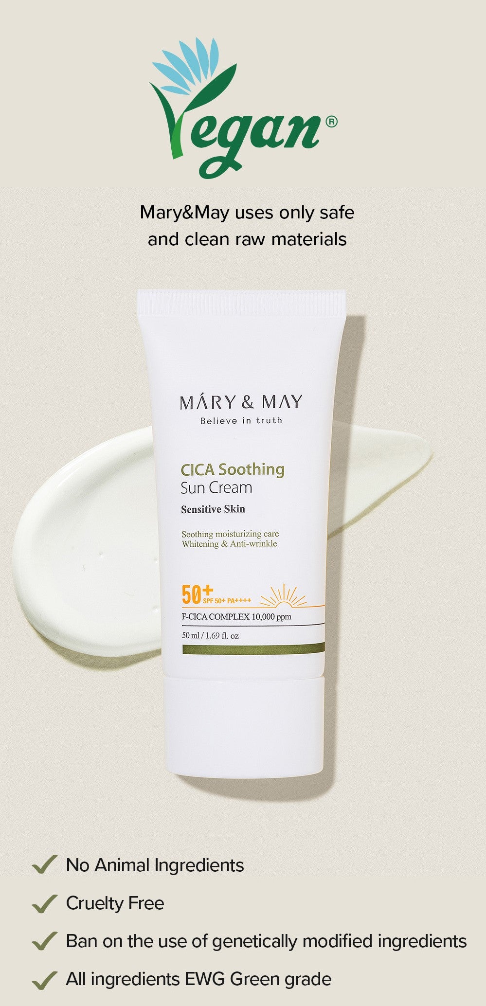 Mary&May CICA Soothing Sun Cream SPF50+ PA++++ 50ml Korean sunscreen product image