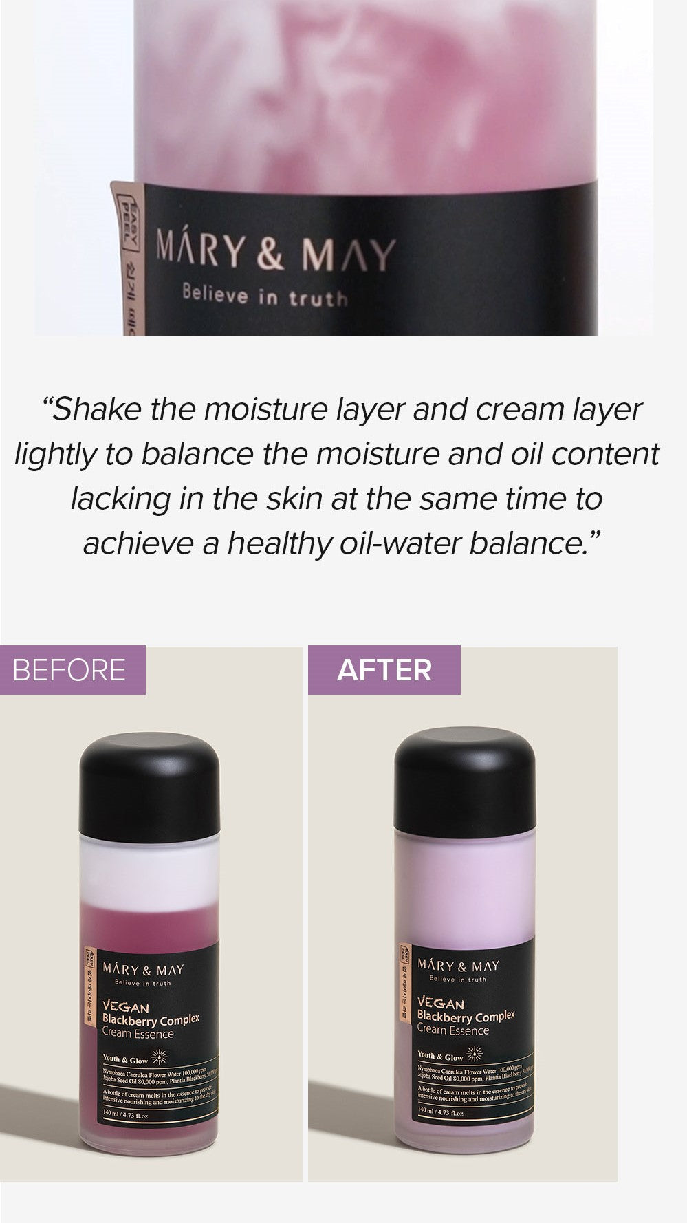 Mary&May Blackberry Cream Essence layered under moisturiser demonstration