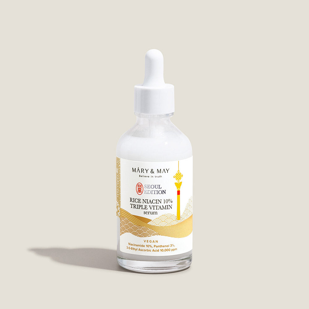 Mary&May Rice Niacin Serum applied and patted into skin