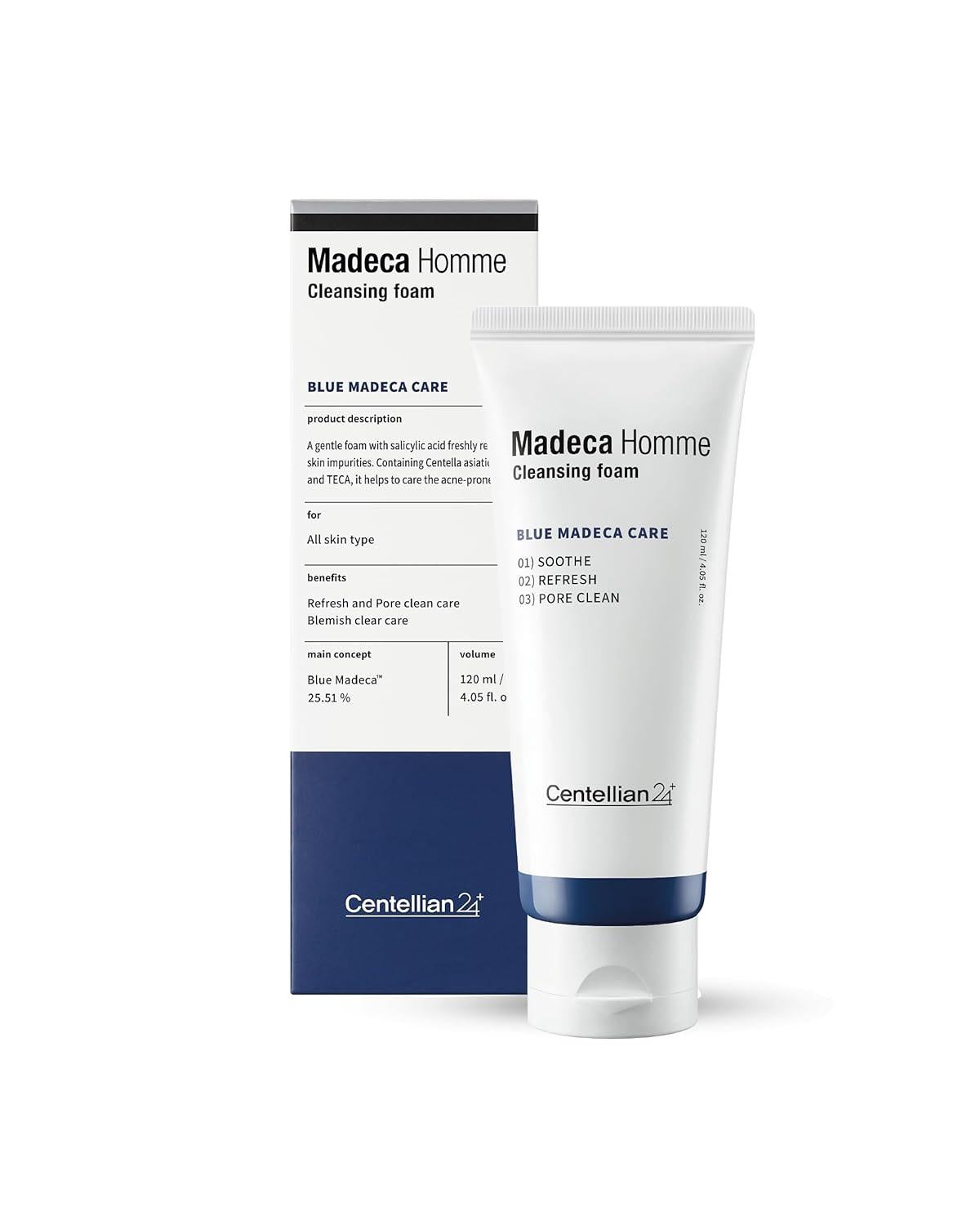 Centellian24 Madeca Homme Cleansing Foam next to bathroom sink
