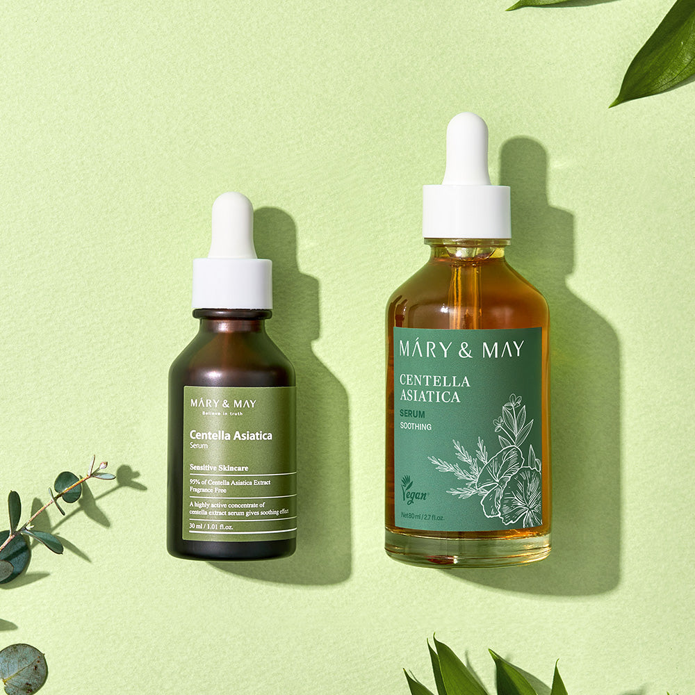 Mary&May Centella Asiatica Serum full packaging set on counter