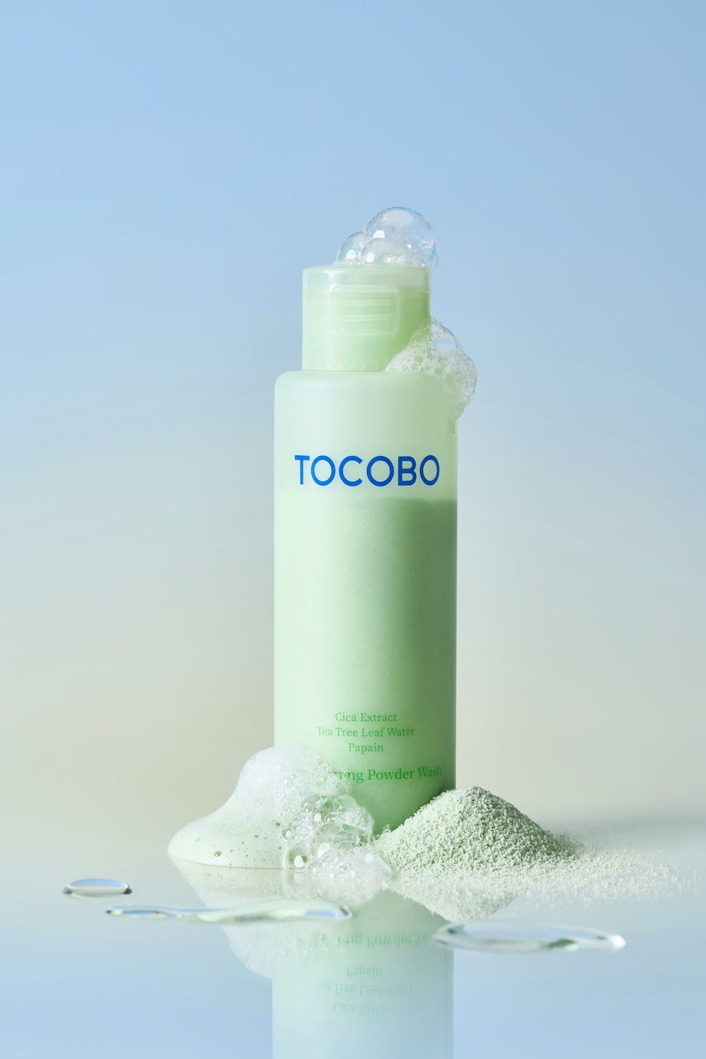 TOCOBO logo close-up on powder wash jar
