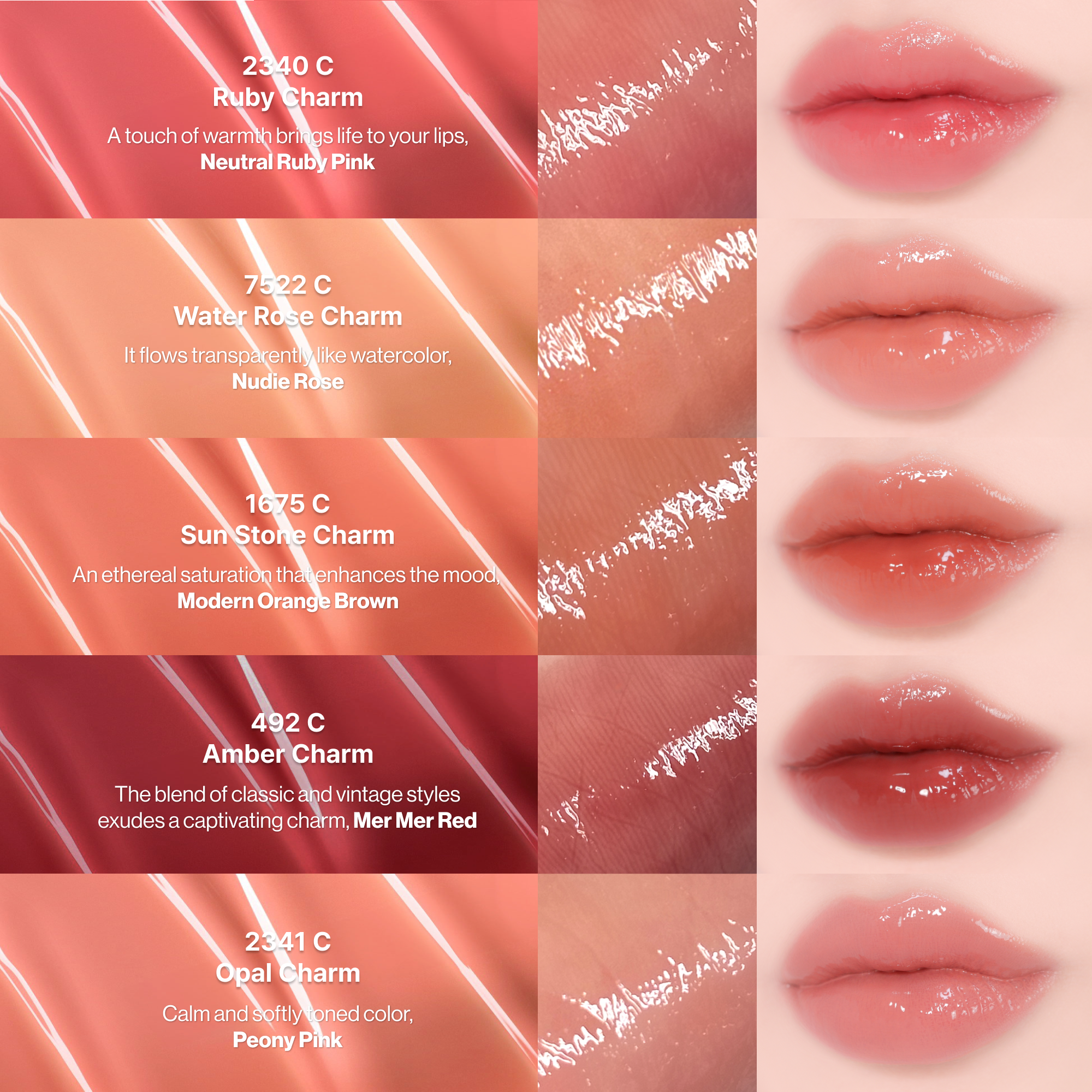 ENTROPY Charm Tint Glossy Gel Line 10 Colors K-beauty lip product product image