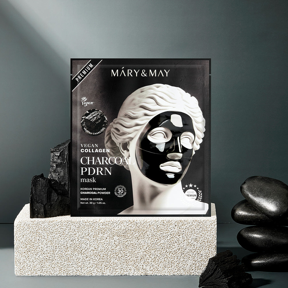 Mary&May Vegan Collagen Charcoal PDRN Mask (30g x4) Korean toner product image