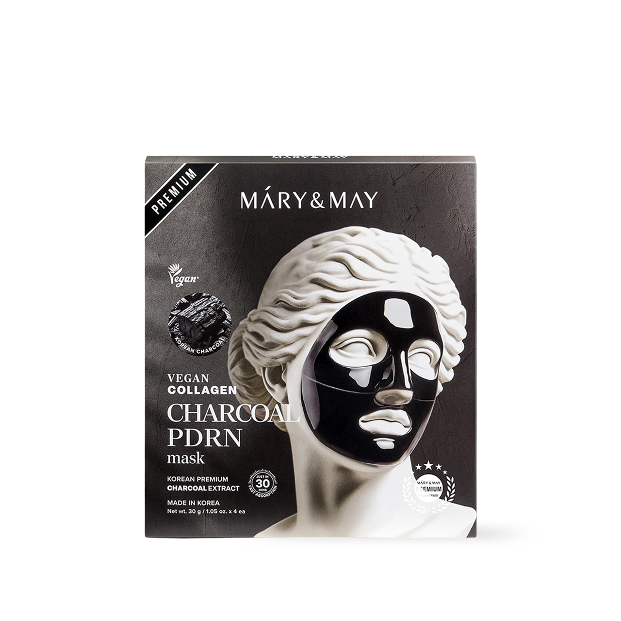 Mary&May Vegan Collagen Charcoal PDRN Mask (30g x4) 30gx4 Korean toner product image