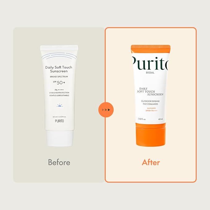 PURITO SEOUL Daily Soft Touch Sunscreen, 60ml, SPF50+ PA++++, Ceramides, Non White Cast, Water-Resistant UVA & UVB Protection, K-Beauty
