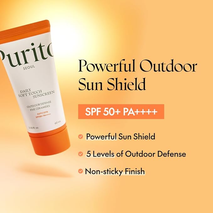 PURITO SEOUL Daily Soft Touch Sunscreen, 60ml, SPF50+ PA++++, Ceramides, Non White Cast, Water-Resistant UVA & UVB Protection, K-Beauty