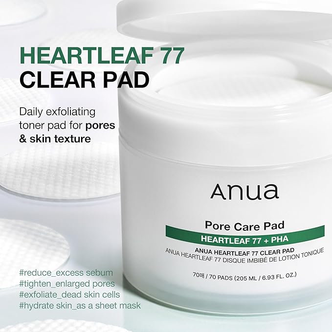ANUA Heartleaf 77 Toner Pad 70 Sheets, PHA Dead Skin Care Low pH Daily Toner Pad exfoliating