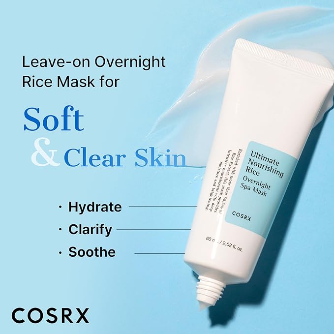 COSRX Ultimate Nourishing Rice Overnight Spa Mask, 60ml / 2.02 fl.oz | Rice Extract 68% and Niacinamide 2%, Korean Skin Care, Animal Testing Free, Paraben Free