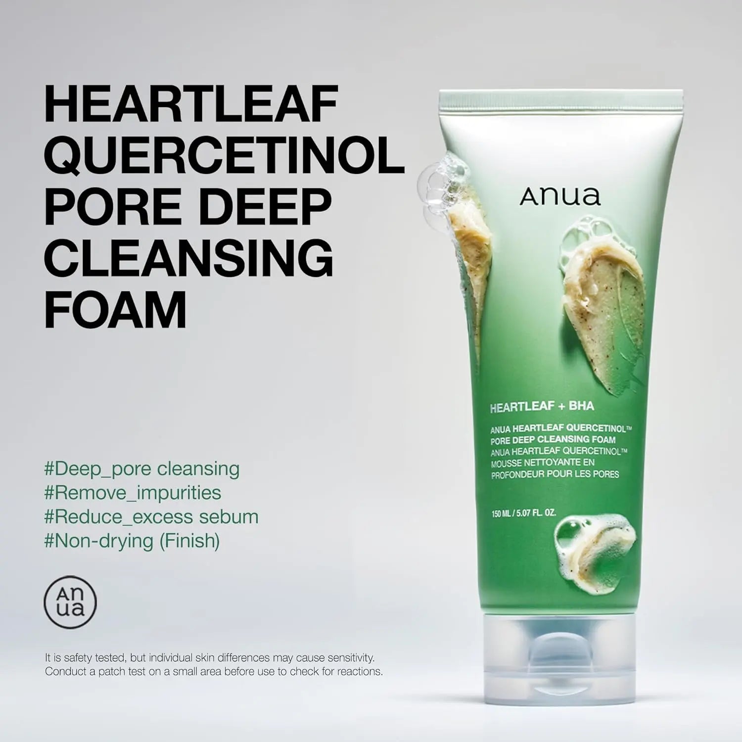 ANUA Heartleaf Quercetinol Pore Deep Cleansing Foam, Facial Cleanser, for Double Cleansing, BHA, Hyaluronic Acid, Glycerin, Face Wash, Blackhead Remover, Korean Skincare, 150ml/5.07 fl.oz. ANUA