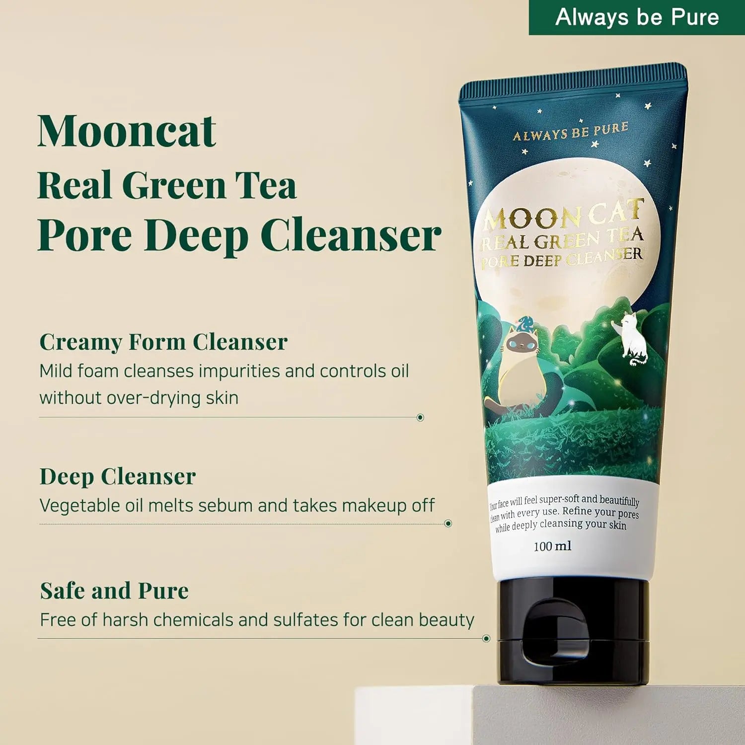 Always Be Pure Mooncat Real Green Tea Pore Deep Cleanser 100ml - Enrapturecosmetics