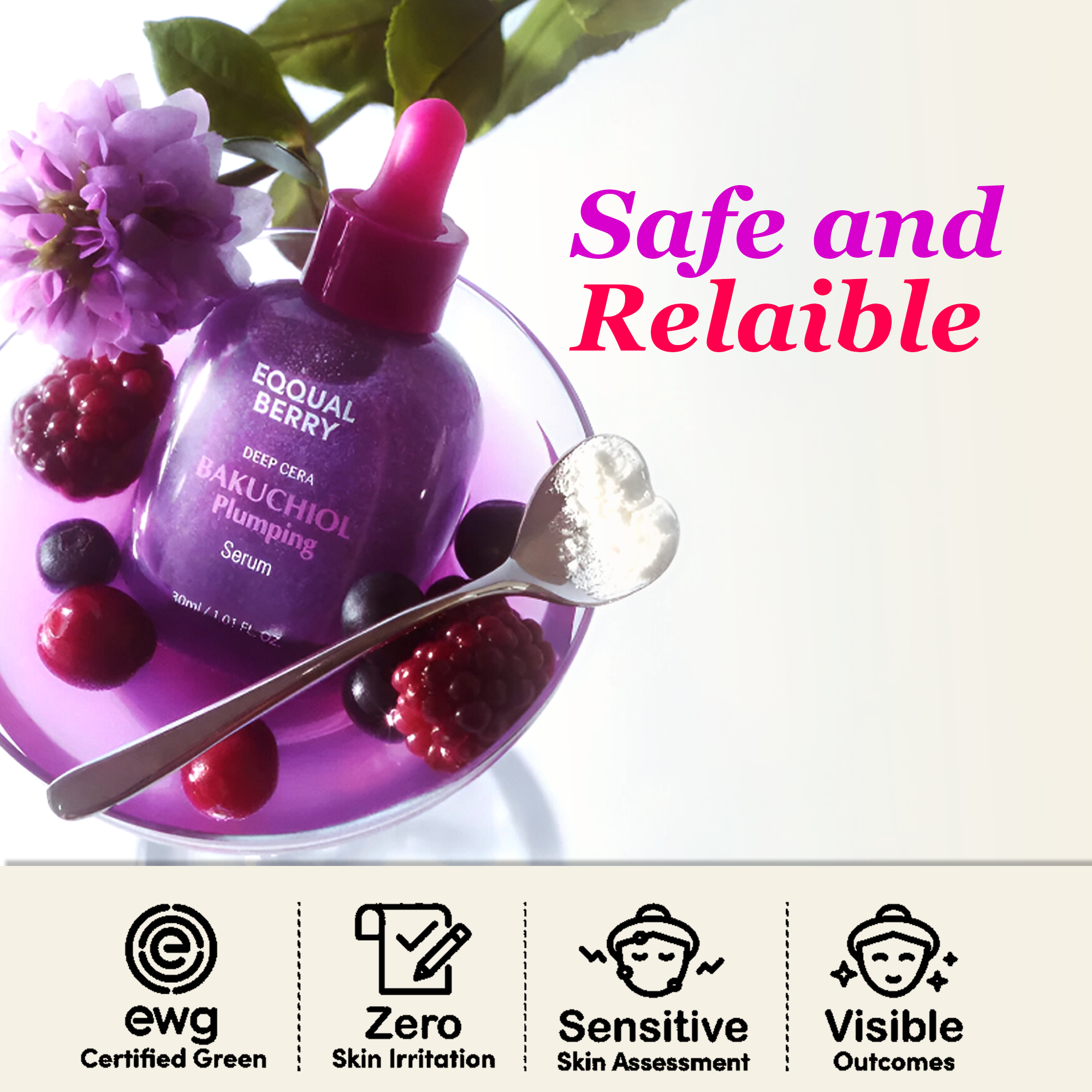Eqqualberry Bakuchiol Plumping Serum - Retinol Alternative for Sensitive Skin 1.01oz / 30ml