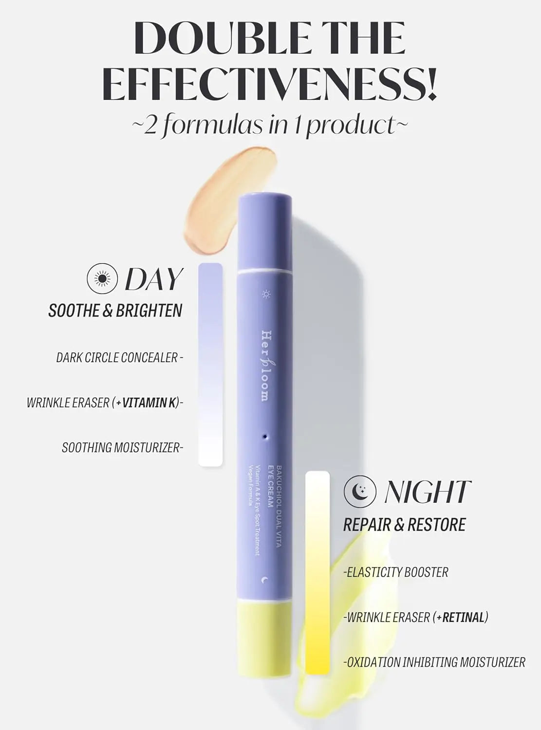 HERBLOOM Retinal Night Care Eye Cream | Bakuchiol Dual Vita with Tinted Day Concealer 0.54 Fl Oz HER BLOOM