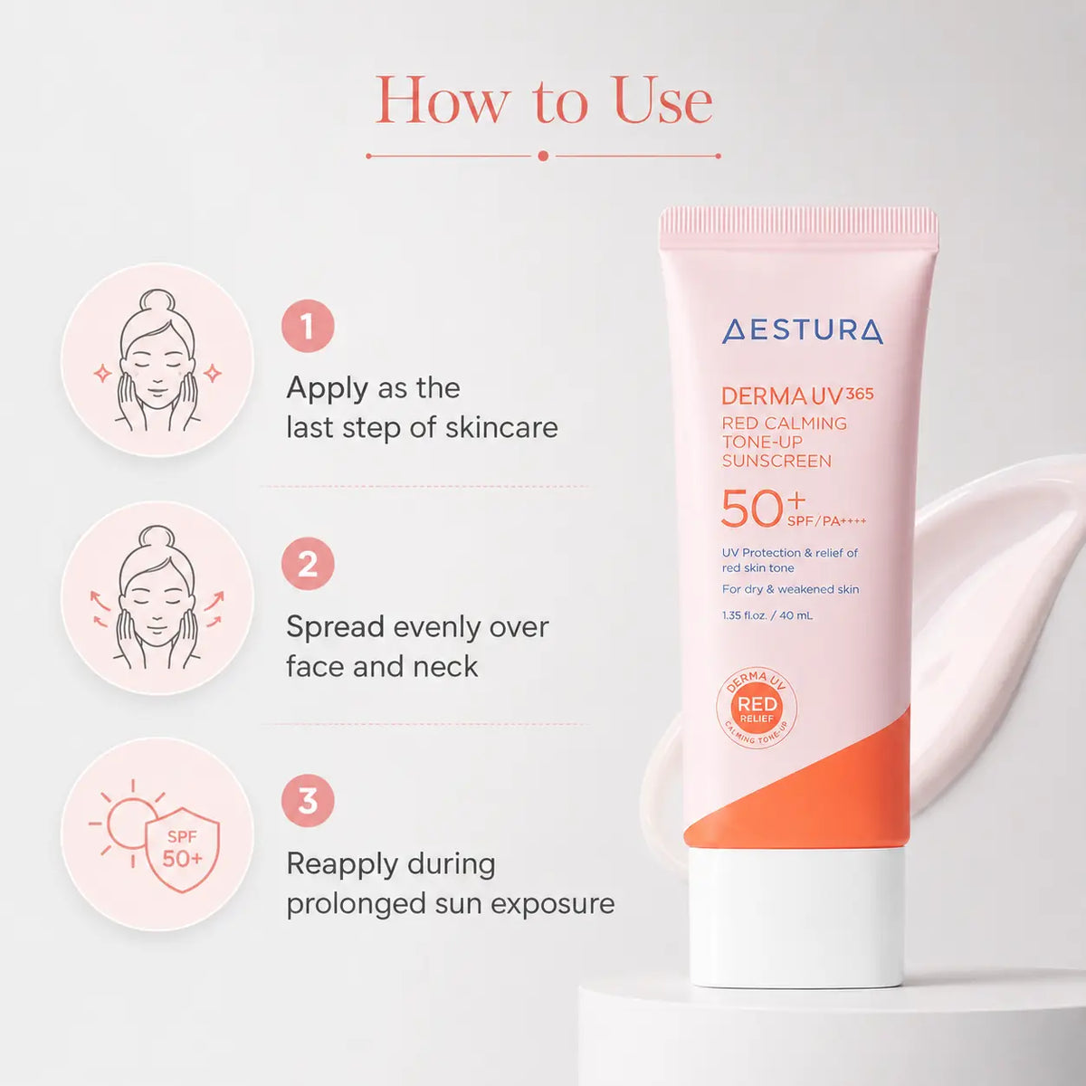 AESTURA Derma UV365 Red Calming Tone Up Sunscreen 40ml