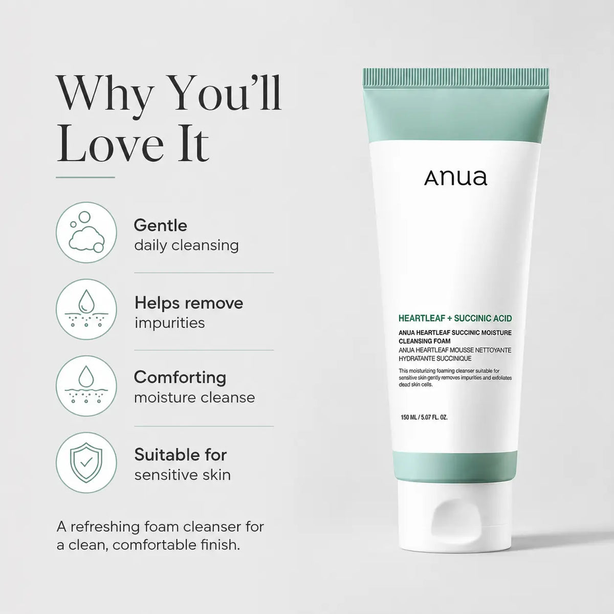 ANUA Heartleaf Succinic Moisture Cleansing Foam 150ml