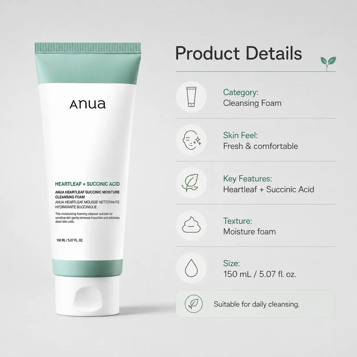 ANUA Heartleaf Succinic Moisture Cleansing Foam 150ml