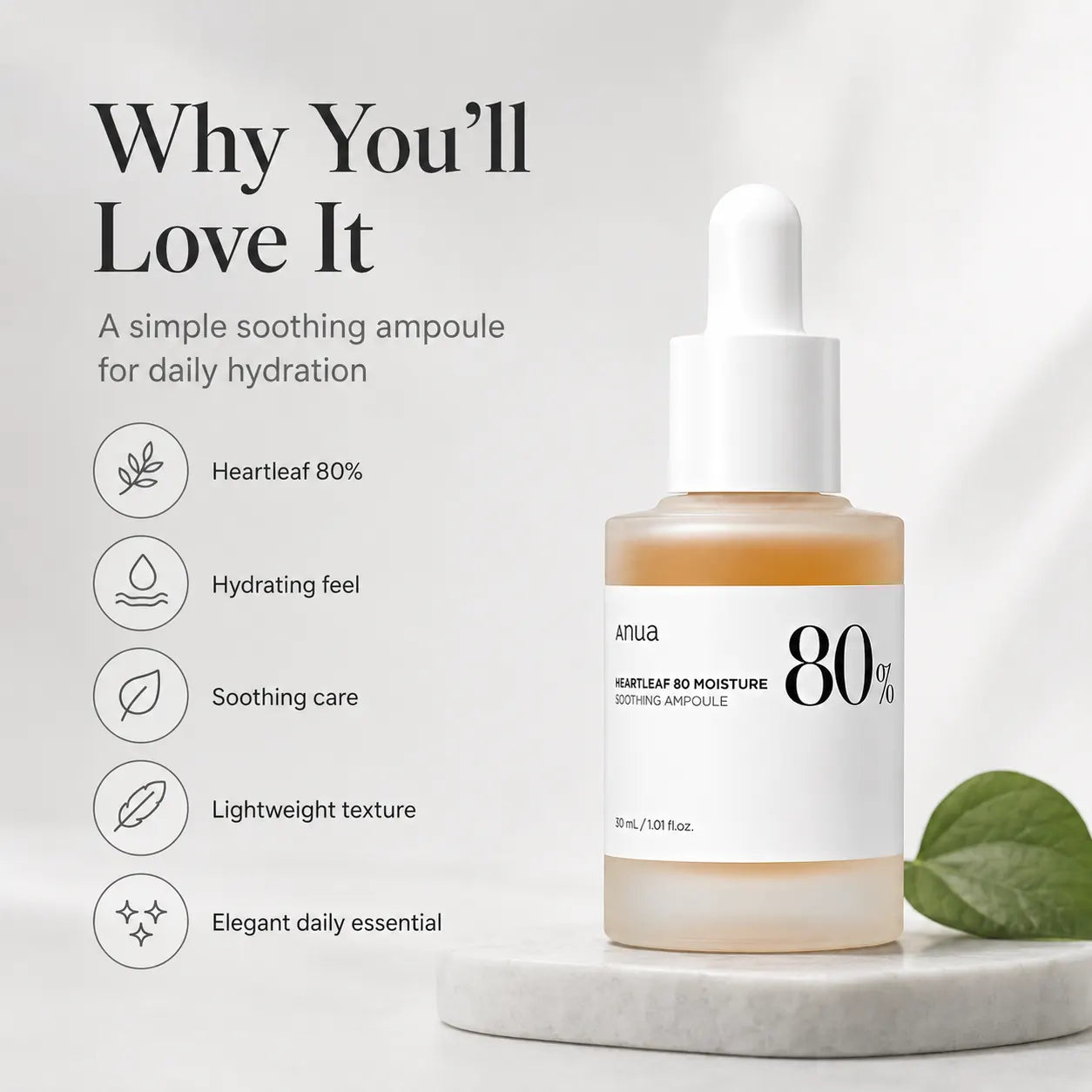 ANUA Heartleaf 80% Moisture Soothing Ampoule 30ml