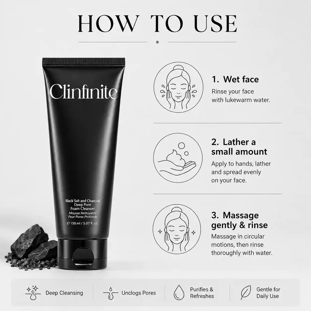 Clinfinite Black Salt Charcoal Deep Pore Cleanser