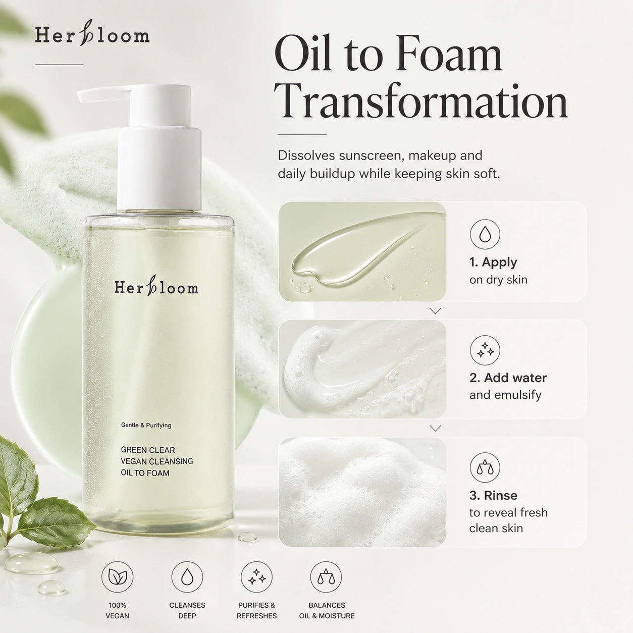 HERBLOOM Green Vegan Cleansing Oil to Foam 200ml