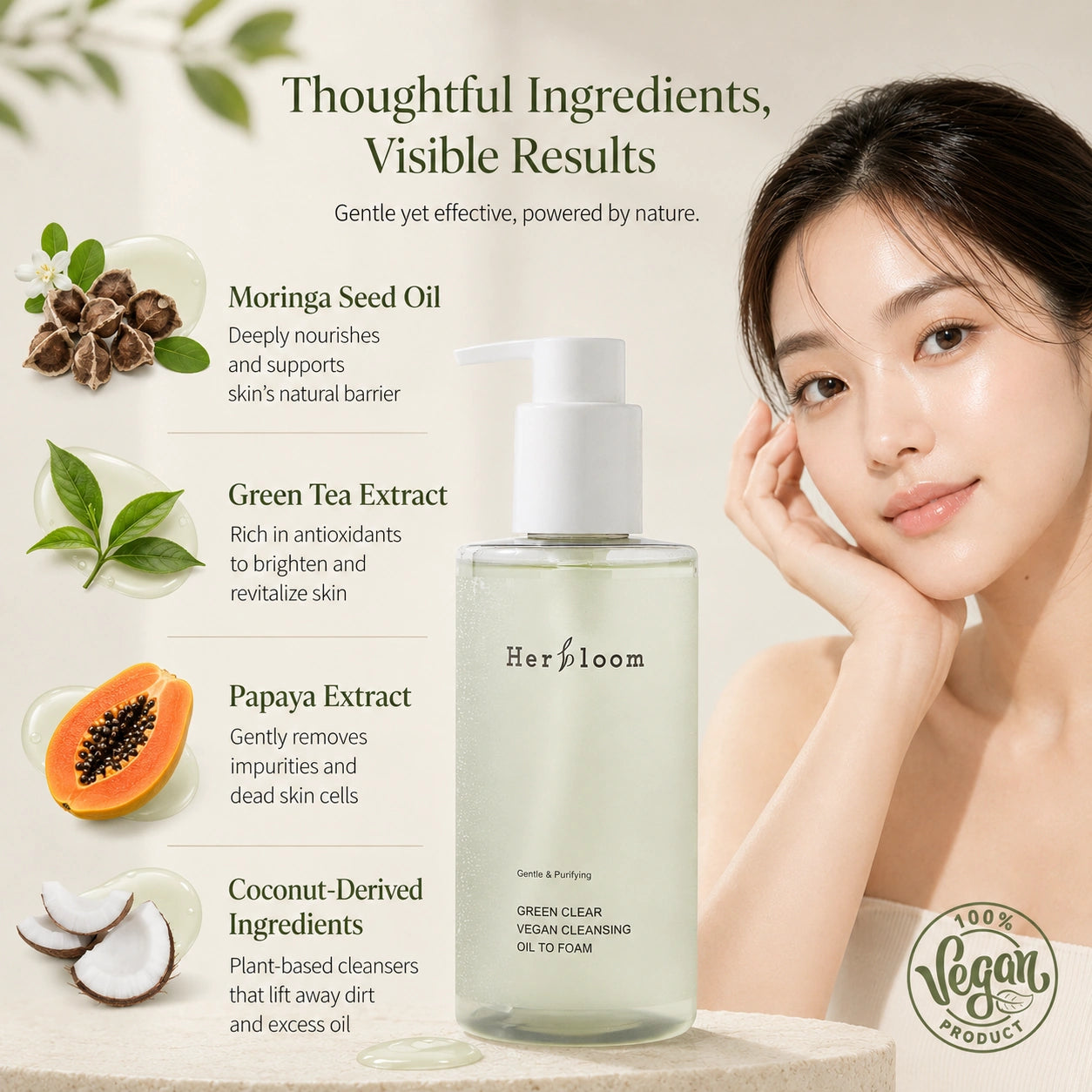 HERBLOOM Green Vegan Cleansing Oil to Foam 200ml