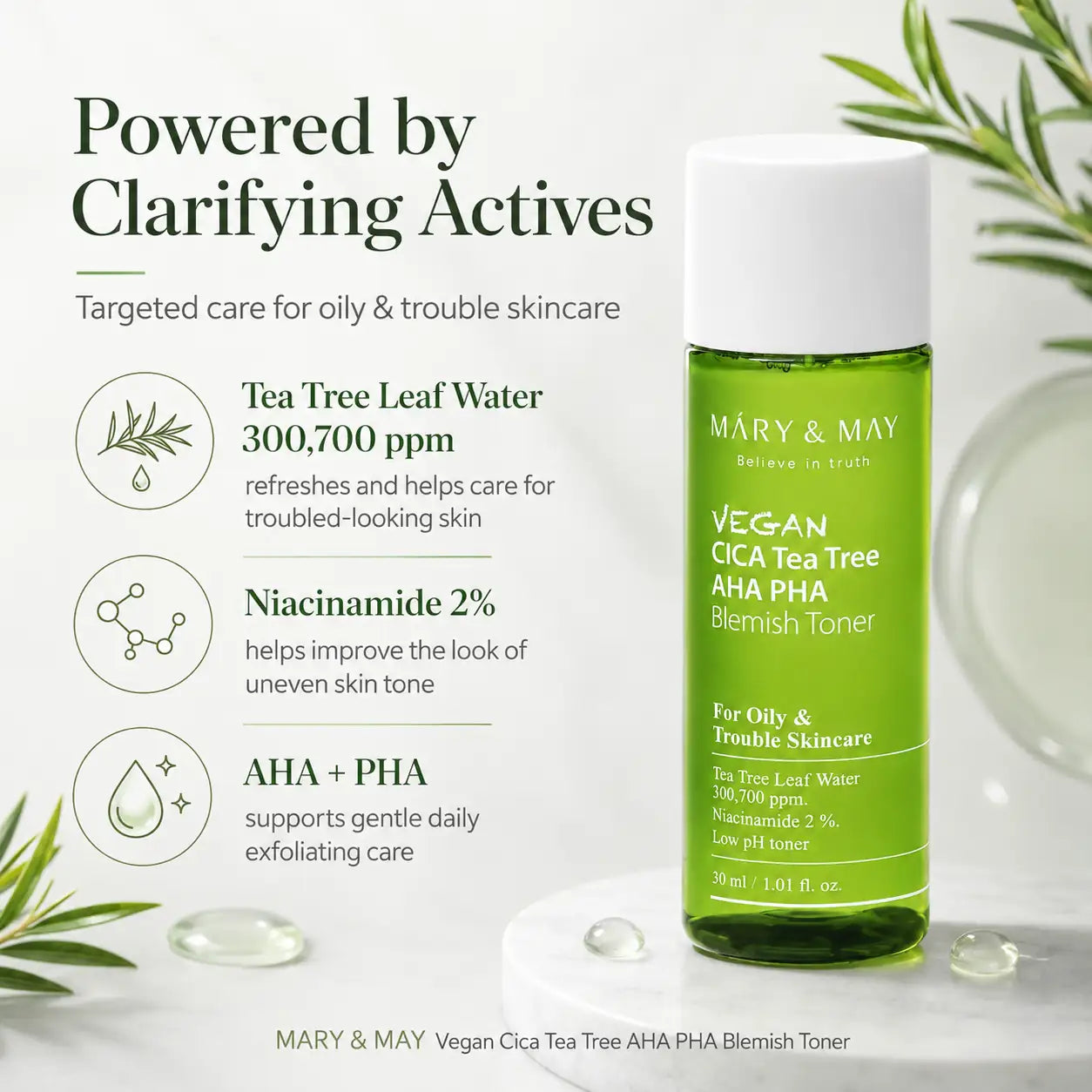 Mary&May Vegan CICA Tea Tree AHA PHA Blemish Toner Miniature 30ml
