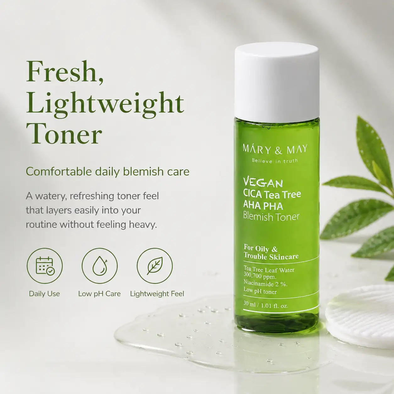 Mary&May Vegan CICA Tea Tree AHA PHA Blemish Toner Miniature 30ml